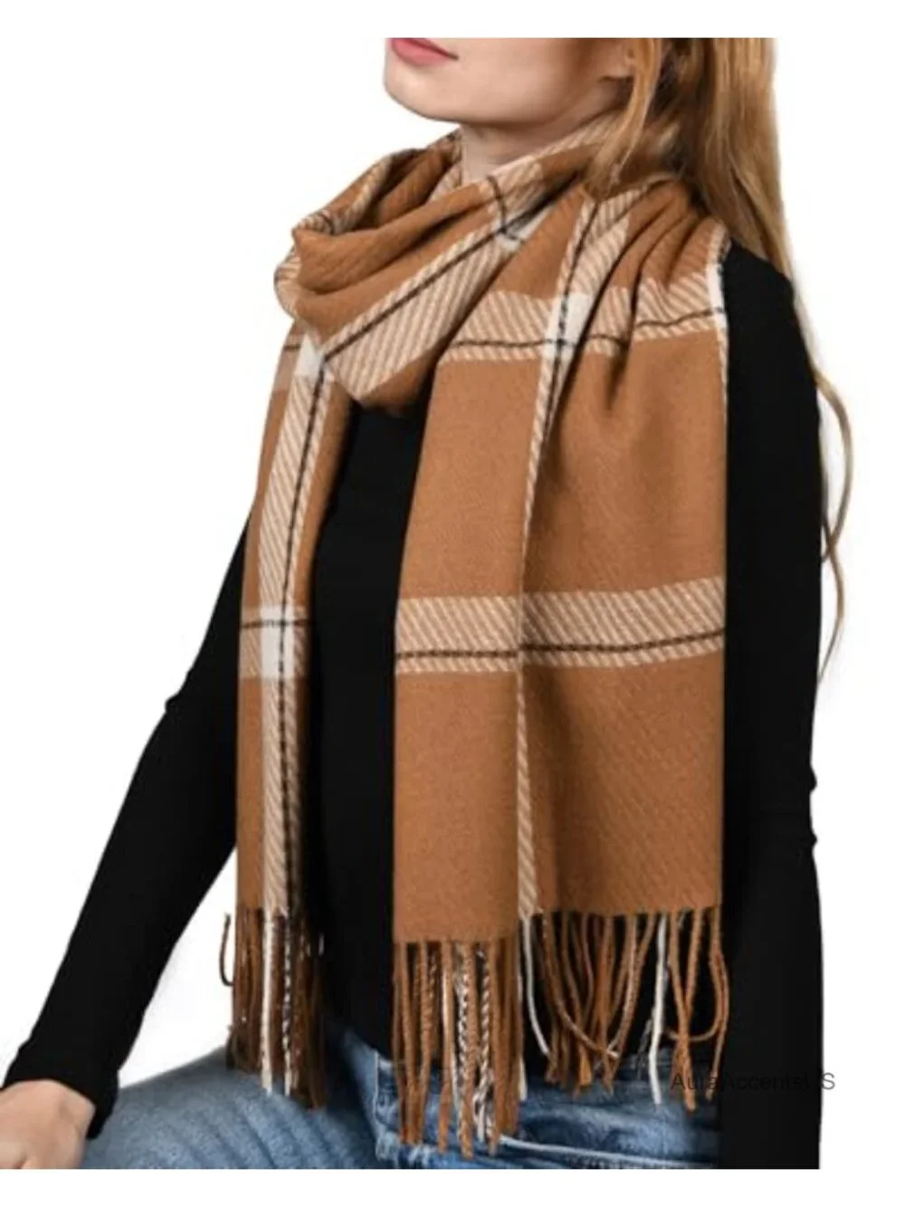 Oversized Plaid Tassel Shawl Wrap Scarf for Women